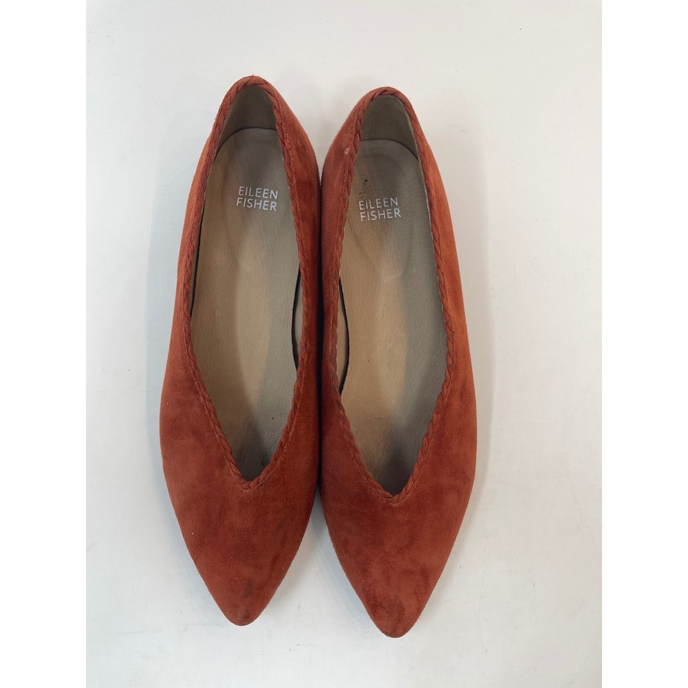 Eileen Fisher Flats Women 9 Orange Suede Pointed Toe Scalloped Trim‎